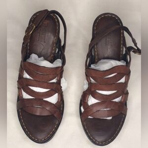 Born Leather Bohemian Woven Strappy Slingback Brown Classic Hippie Wedge Sandals